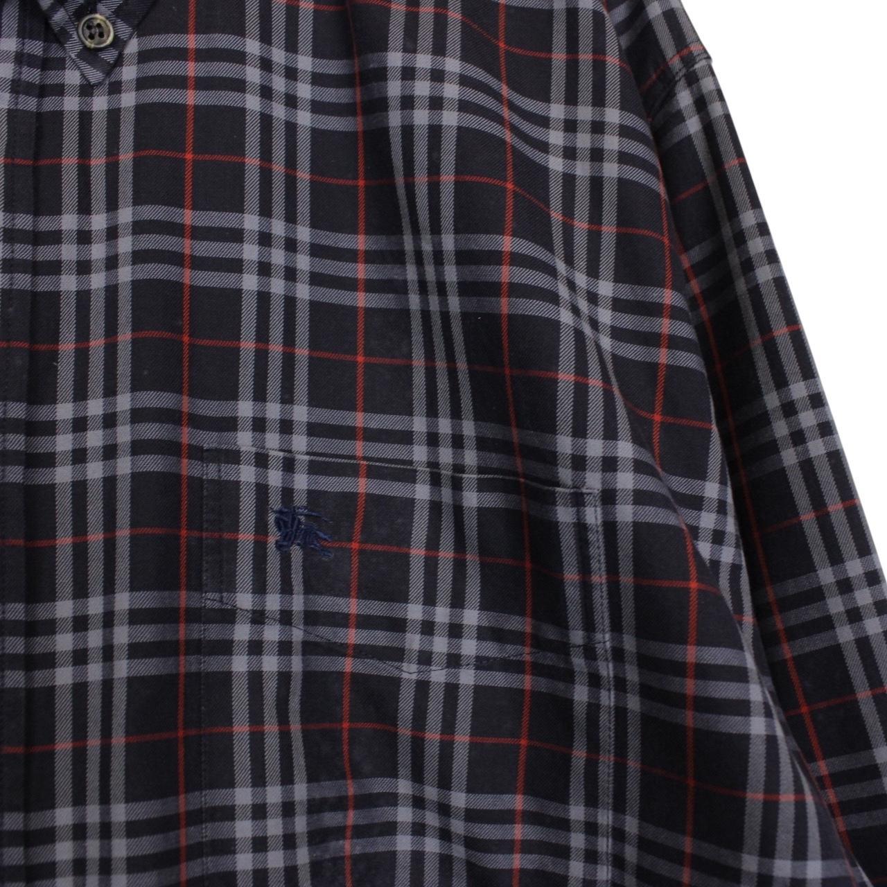 Vintage 90s Burberry Navy Blue Nova Check Long Sleeve Cotton Shirt