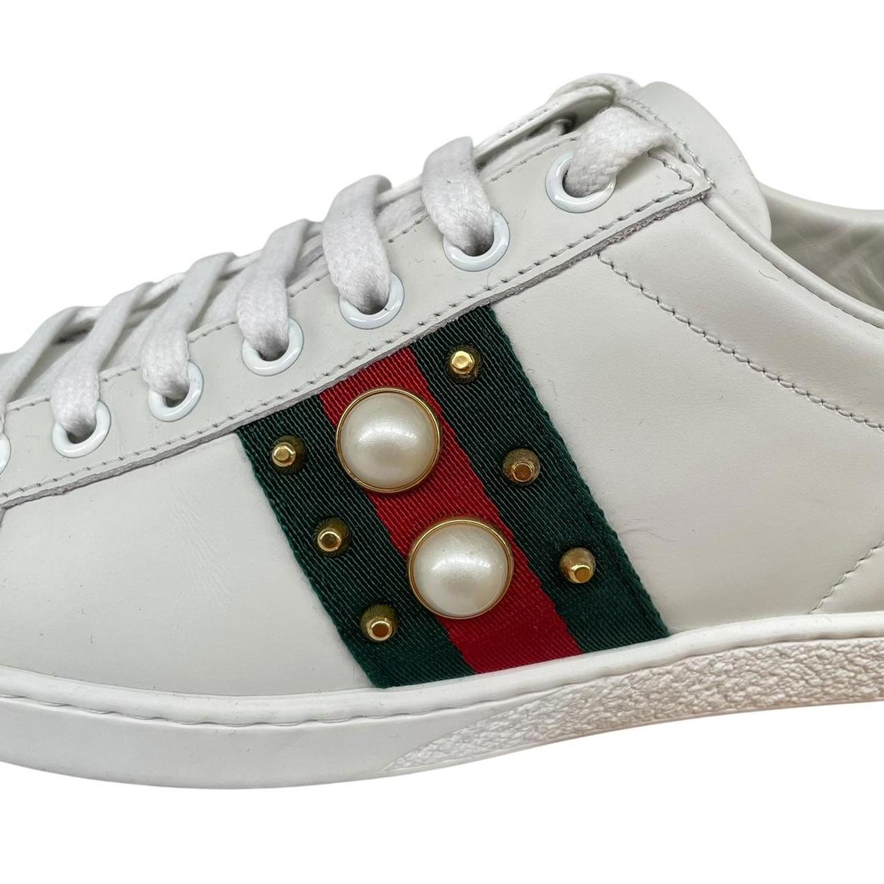 Gucci Ace White Leather Pearl Studded Trainers