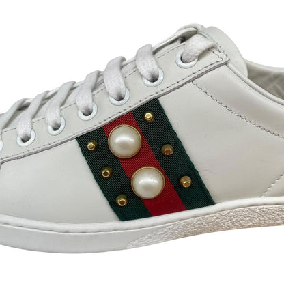 Gucci Ace White Leather Pearl Studded Trainers
