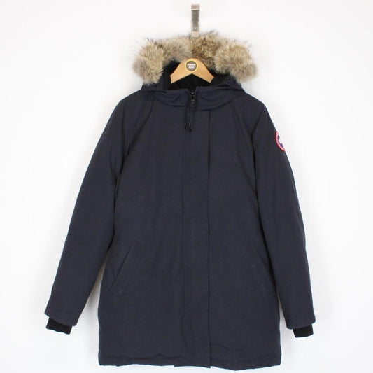 Canada Goose Navy Blue Victoria Parka Down Jacket with Fur Trim
