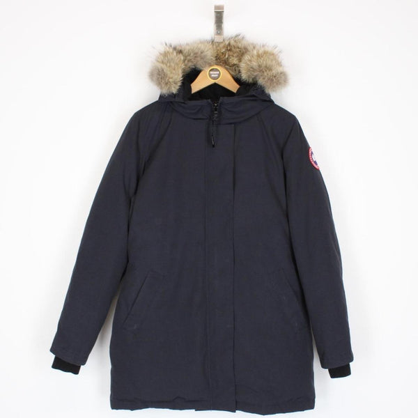 Canada Goose Navy Blue Victoria Parka Down Jacket with Fur Trim