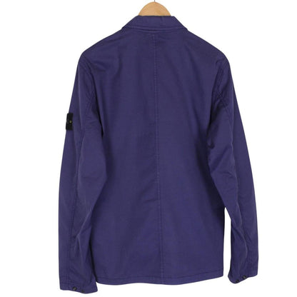 Stone Island SS 2022 Blue Full Zip Supima Cotton Twill Overshirt Jacket