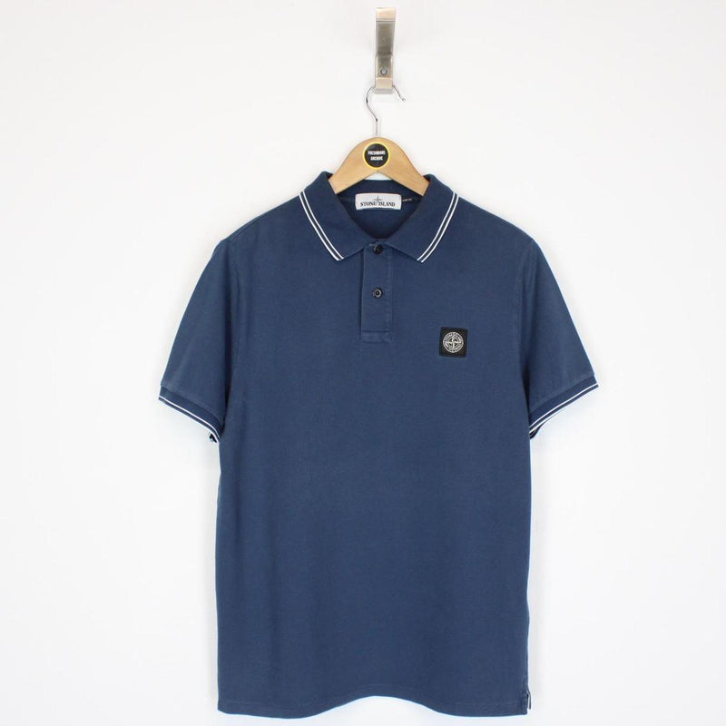 Stone Island Blue and White Short Sleeve Compass Polo Shirt