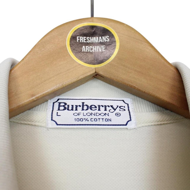 Vintage 90s Burberry Cream Nova Check Short Sleeve Cotton Polo Shirt
