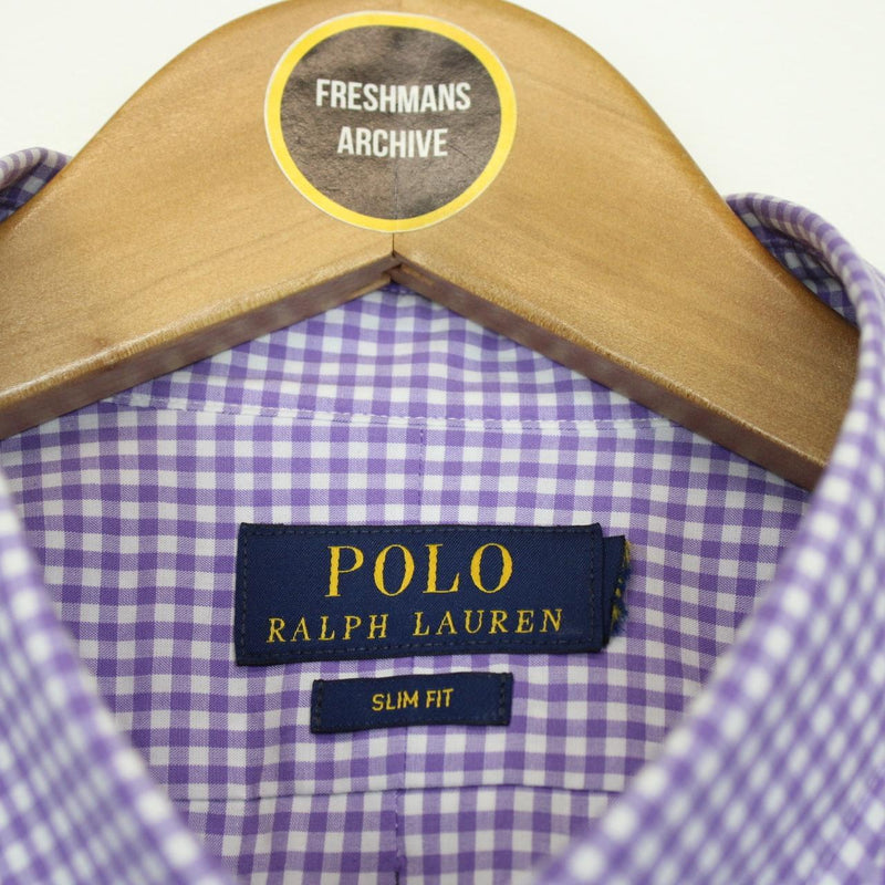 Polo Ralph Lauren Purple and White Gingham Check Long Sleeve Cotton Poplin Shirt