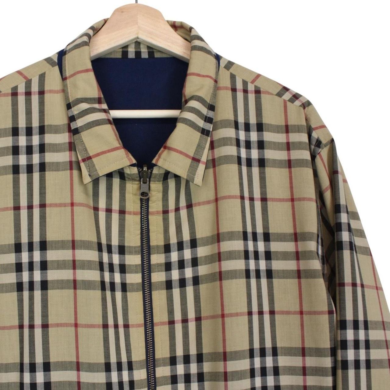Vintage Burberry Tan Brown and Navy Blue Nova Check Reversible Harrington Jacket