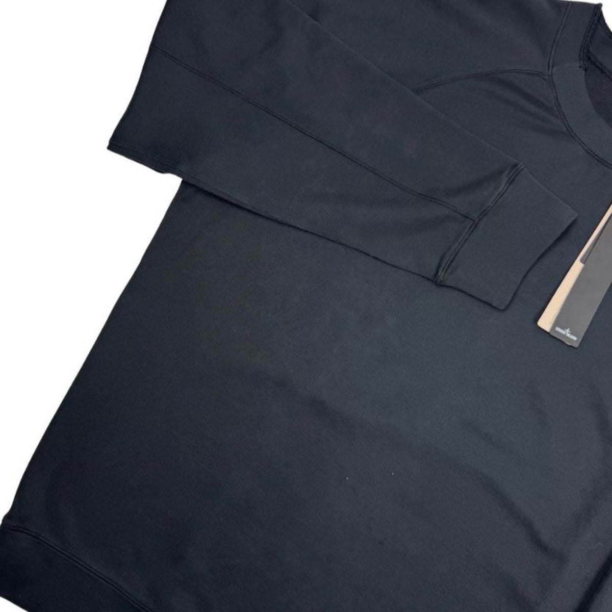 Stone Island black sweatshirt with ghost logo and stretch cotton material.