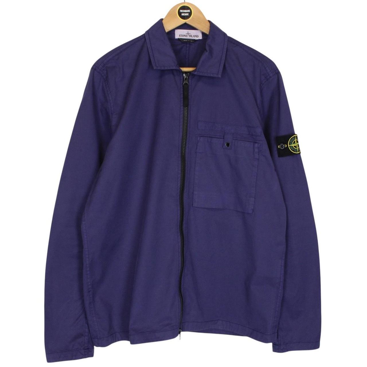 Stone Island SS 2022 Blue Full Zip Supima Cotton Twill Overshirt Jacket