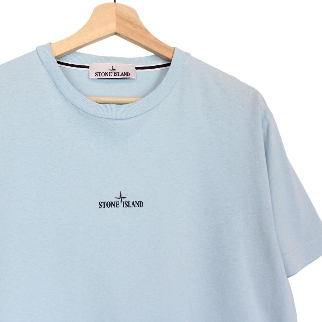 Stone Island AW 2023 Light Blue Short Sleeve Cotton Logo Print T-Shirt
