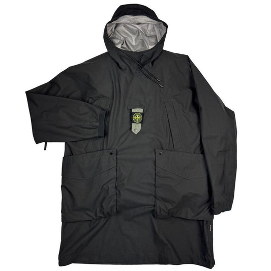 Stone Island black quilted gilet with Gore-Tex logo and ripstop material.