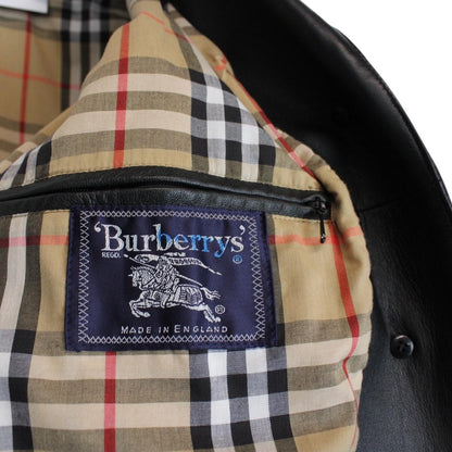 Vintage 90s Burberry Black Nova Check Lined Leather Coat