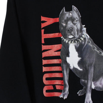 Marcelo Burlon black hoodie featuring pitbull dog print and cotton material.