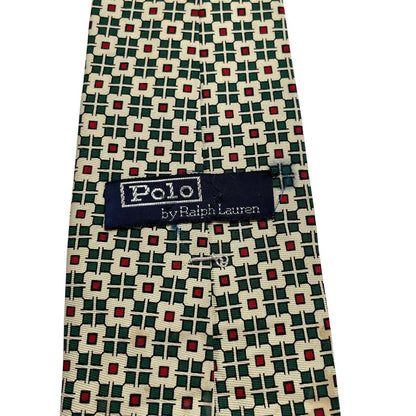 Polo Ralph Lauren yellow silk tie with geometric print design and logo detail.
