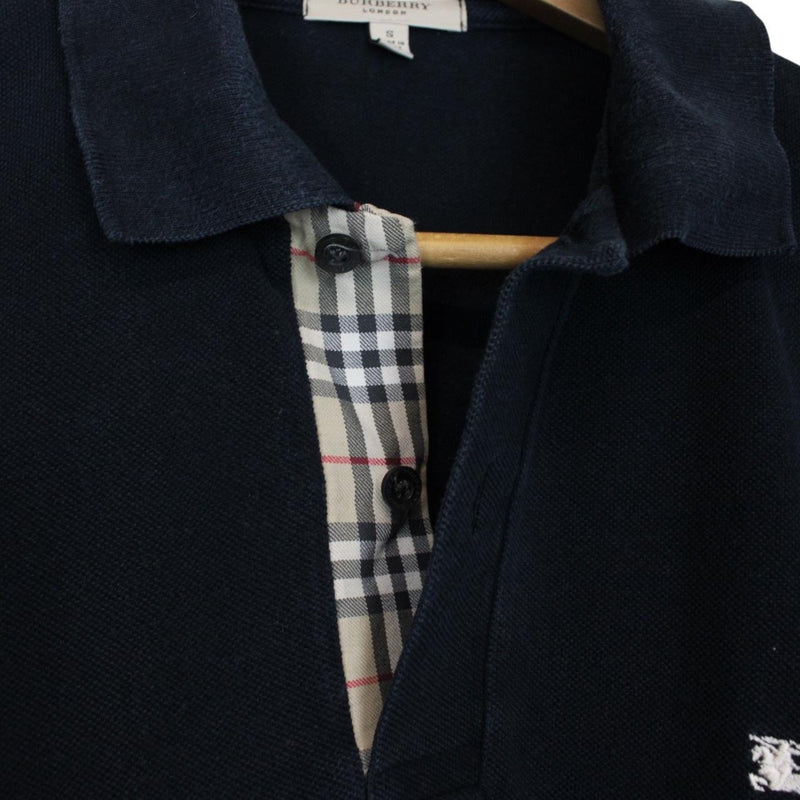 Burberry London Navy Blue Nova Check Short Sleeve Cotton Polo Shirt