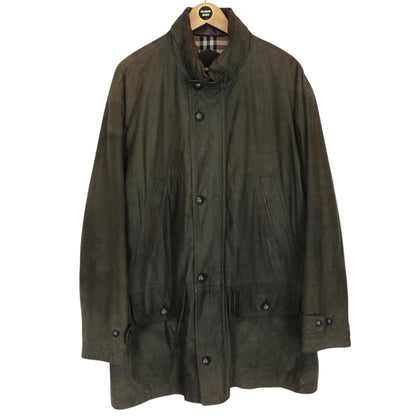 Vintage 90s Burberry Khaki Green Nova Check Lined Quilted Suede Leather Jacket