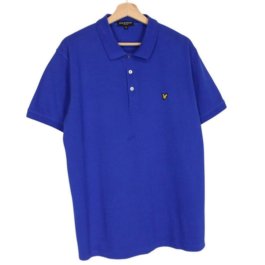 Lyle & Scott blue short sleeve polo shirt with embroidered logo and cotton material.
