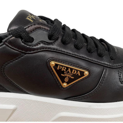 Prada Black and White Triangle Logo Leather Trainers