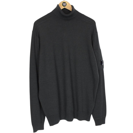 CP Company Dark Grey Virgin Wool Blend Knit Lens Turtle Neck Jumper