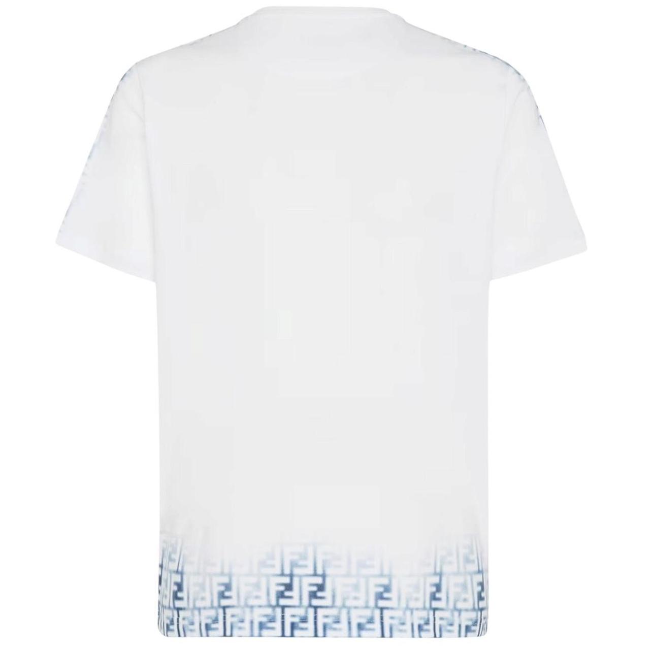 Fendi White and Blue Avio Faded Zucca Monogram Logo Short Sleeve T-Shirt