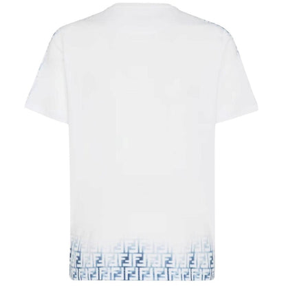 Fendi White and Blue Avio Faded Zucca Monogram Logo Short Sleeve T-Shirt