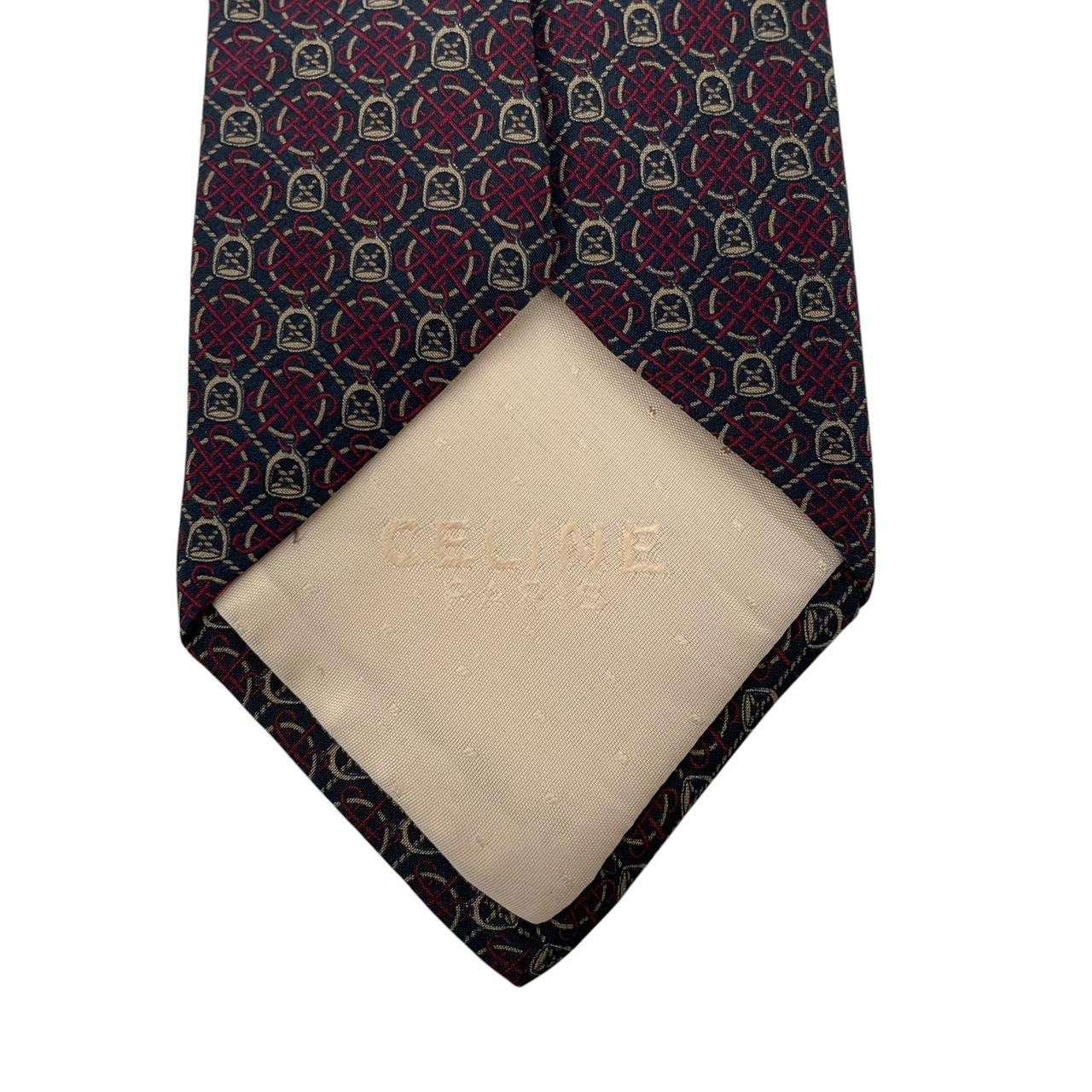 Vintage Celine Paris Burgundy and Navy Blue Silk Tie