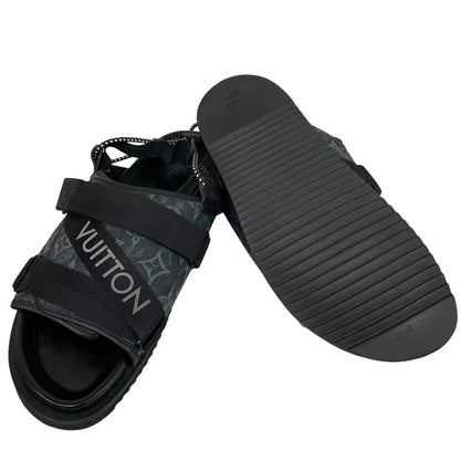 Louis Vuitton LV Monogram Navy Blue and Black Leather Honolulu Mule Sandals