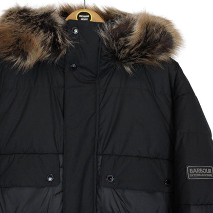 Barbour International Black Contrast Redford Faux Fur Hooded Parka Coat