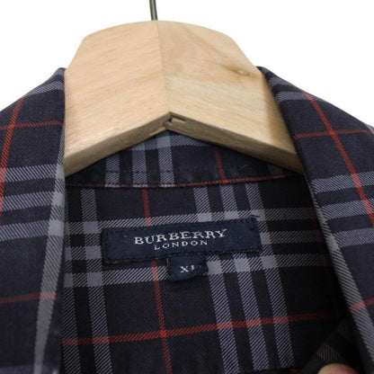 Burberry London Navy Blue Nova Check Long Sleeve Cotton Shirt
