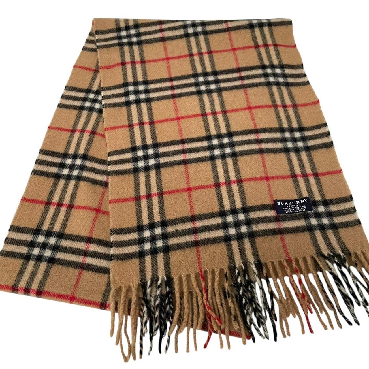 Vintage 90s Burberry Tan Brown Nova Check Lambswool Scarf