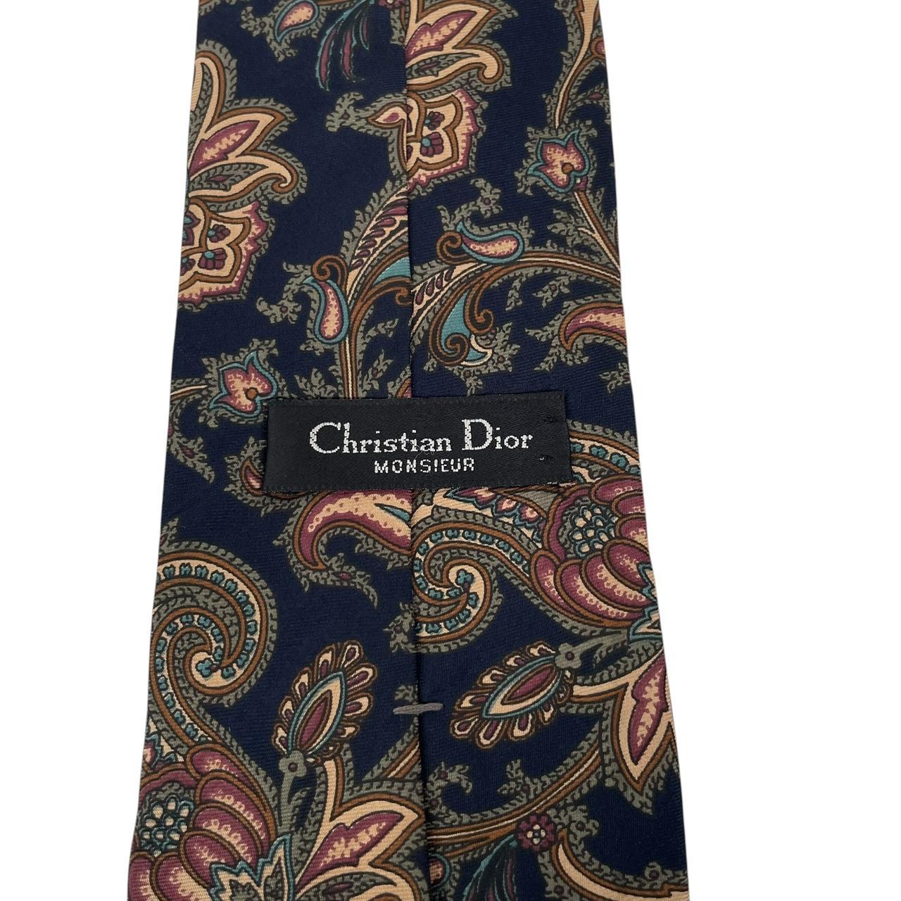 Vintage Christian Dior Navy Blue Paisley Print Silk Tie