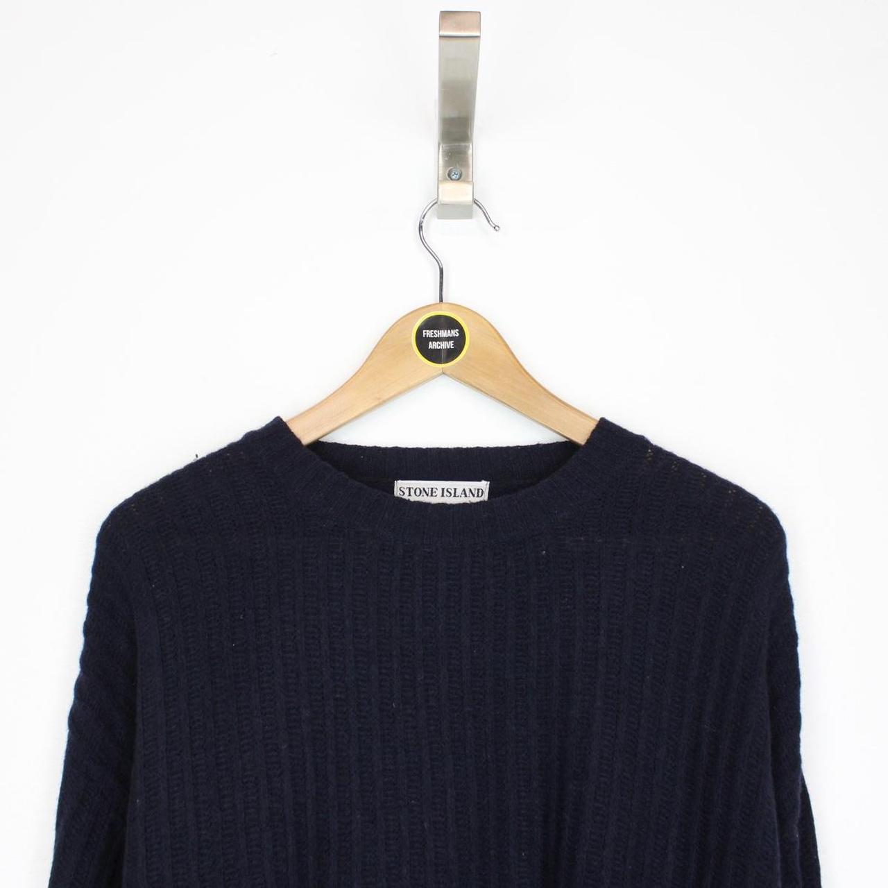 Vintage 1992 Stone Island Navy Blue Ribbed Green Edge Badge Wool Knit Jumper