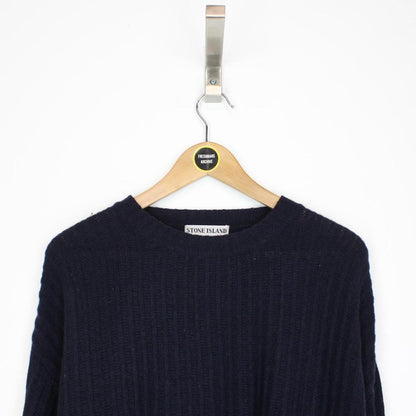 Vintage 1992 Stone Island Navy Blue Ribbed Green Edge Badge Wool Knit Jumper