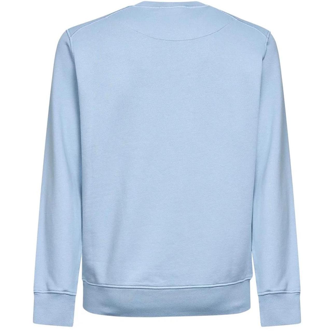 Stone Island blue cotton crew neck sweatshirt with embroidered compass logo and tags.
