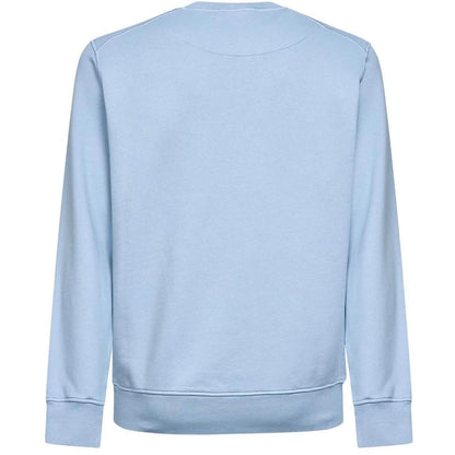 Stone Island blue cotton crew neck sweatshirt with embroidered compass logo and tags.