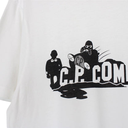 CP Company black and white comic print cotton t-shirt with pocket detail.