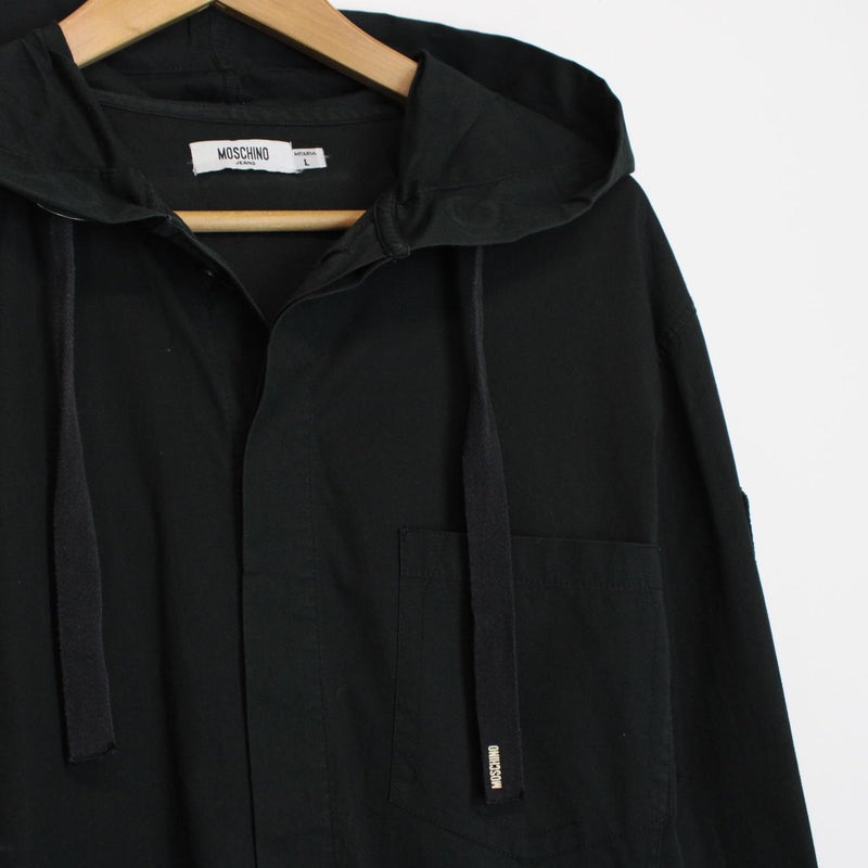 Moschino Jeans Black Button Up Lightweight Cotton Hoodie