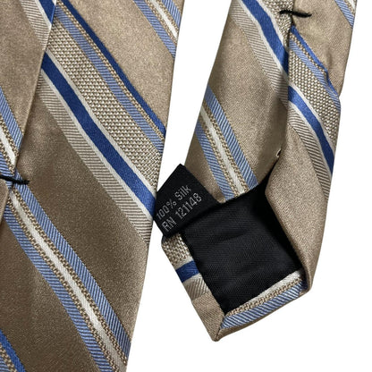 Michael Kors beige striped silk tie with elegant cream stripes and soft sheen.