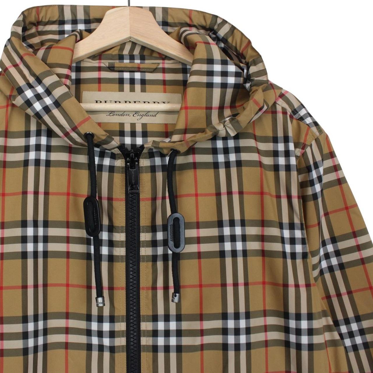Burberry Tan Brown Nova Check Full Zip Hooded Windbreaker Jacket