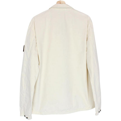 Stone Island cream full zip overshirt jacket with logo patch and cotton material.
