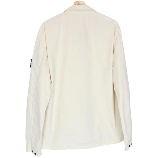 Stone Island cream full zip overshirt jacket with logo patch and cotton material.