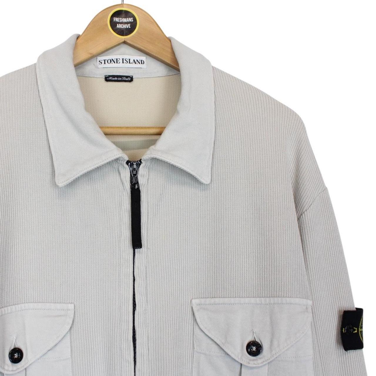 Vintage Stone Island SS 2000 Light Grey Ribbed Cotton/Nylon Full Zip Sweatshirt