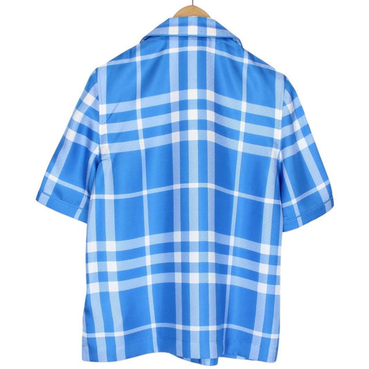 Burberry Blue and White Tierney Nova Check Short Sleeve Silk Shirt