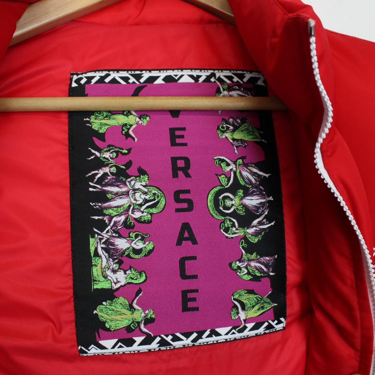 Versace Red and White Logo Embroidered Full Zip Down Gilet