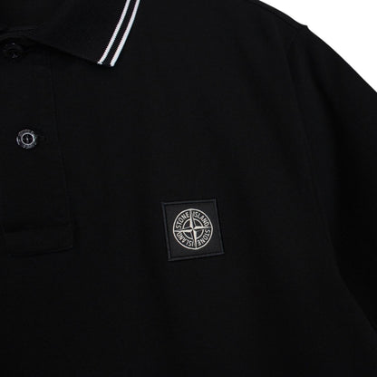 Stone Island Black and White Short Sleeve Compass Cotton Polo Shirt