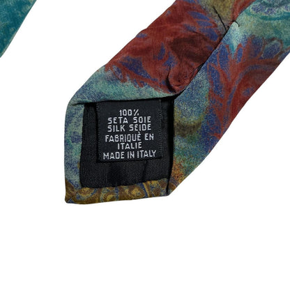 Hugo Boss multicoloured silk tie with abstract pattern in blue and green tones.