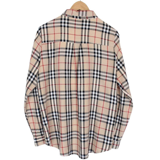 Vintage Burberry London Beige Nova Check Long Sleeve Cotton Shirt