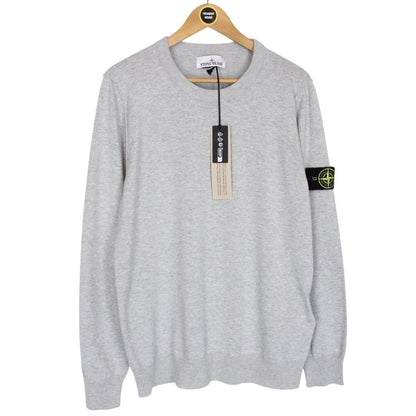 Stone Island Grey Soft Organic Cotton Knit Sweatshirt Jumper