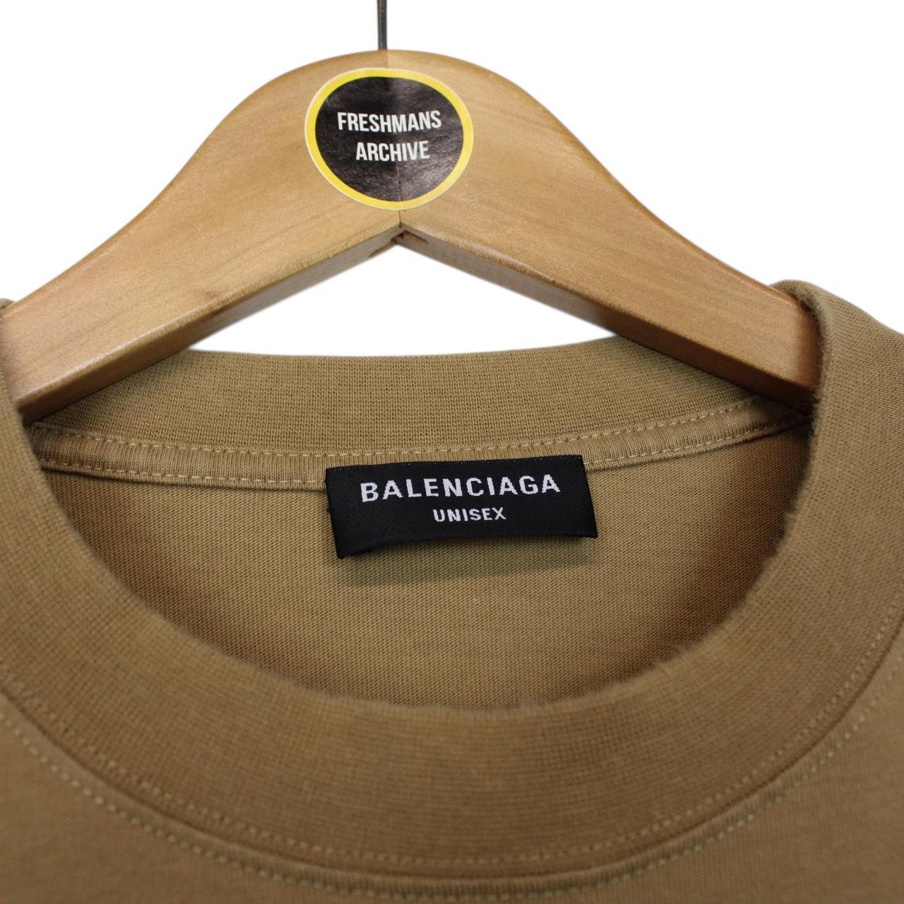 Balenciaga Tan Brown Reverse Logo Short Sleeve Cotton T-Shirt