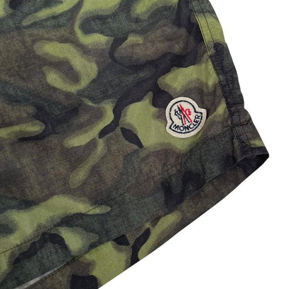 Moncler Green Camoflauge Print Nylon Swim Shorts
