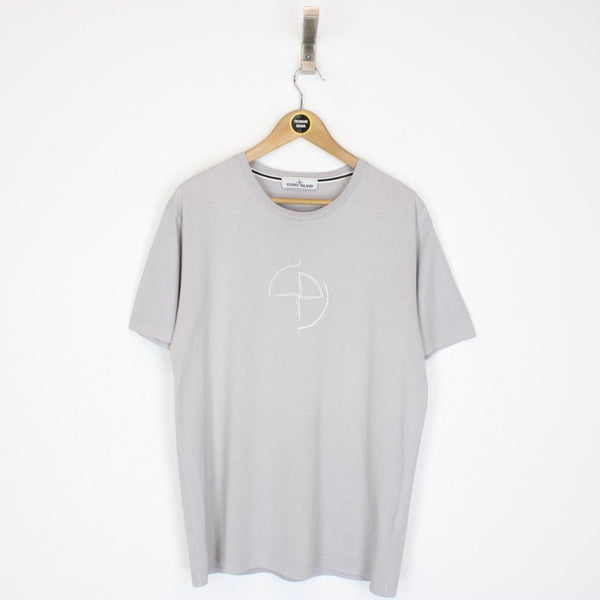 Stone Island Grey and White Short Sleeve Logo Cotton T-Shirt
